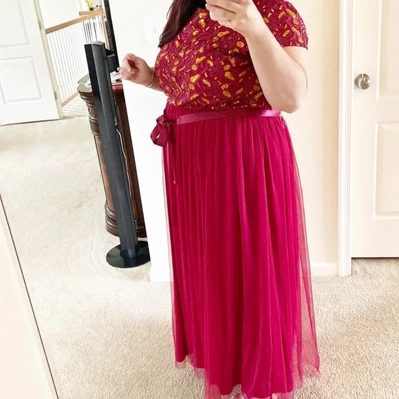 Candalite Plus Size Sequin gold Burgundy Formal Gown plus size size 2X - Picture 3 of 16